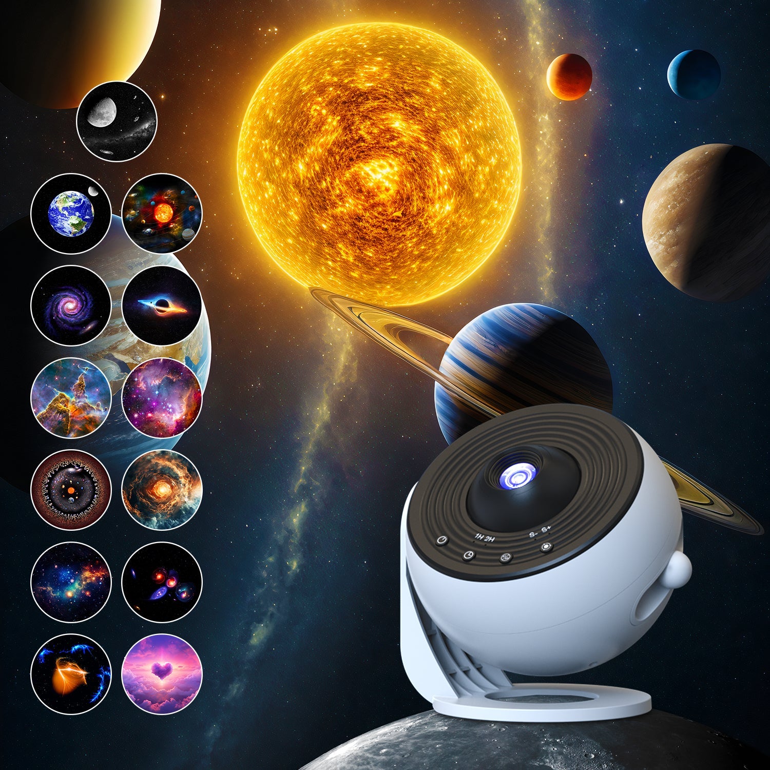 Galaxy Projector for Bedroom Pro Version, Upgraded Film Disc Star Projector for Kid 12 in 1 Planetarium Projector HD Image Adjustable Knob 360° Rotating 1/2h Timer Simple 4-Button Control